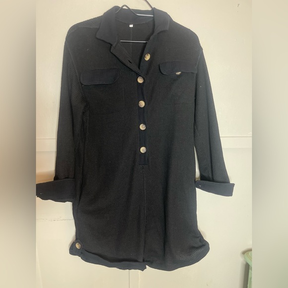 “The Gia”Black heavy waffle  Knit long sleeve loose fit shorts jumper romper - Picture 5 of 5